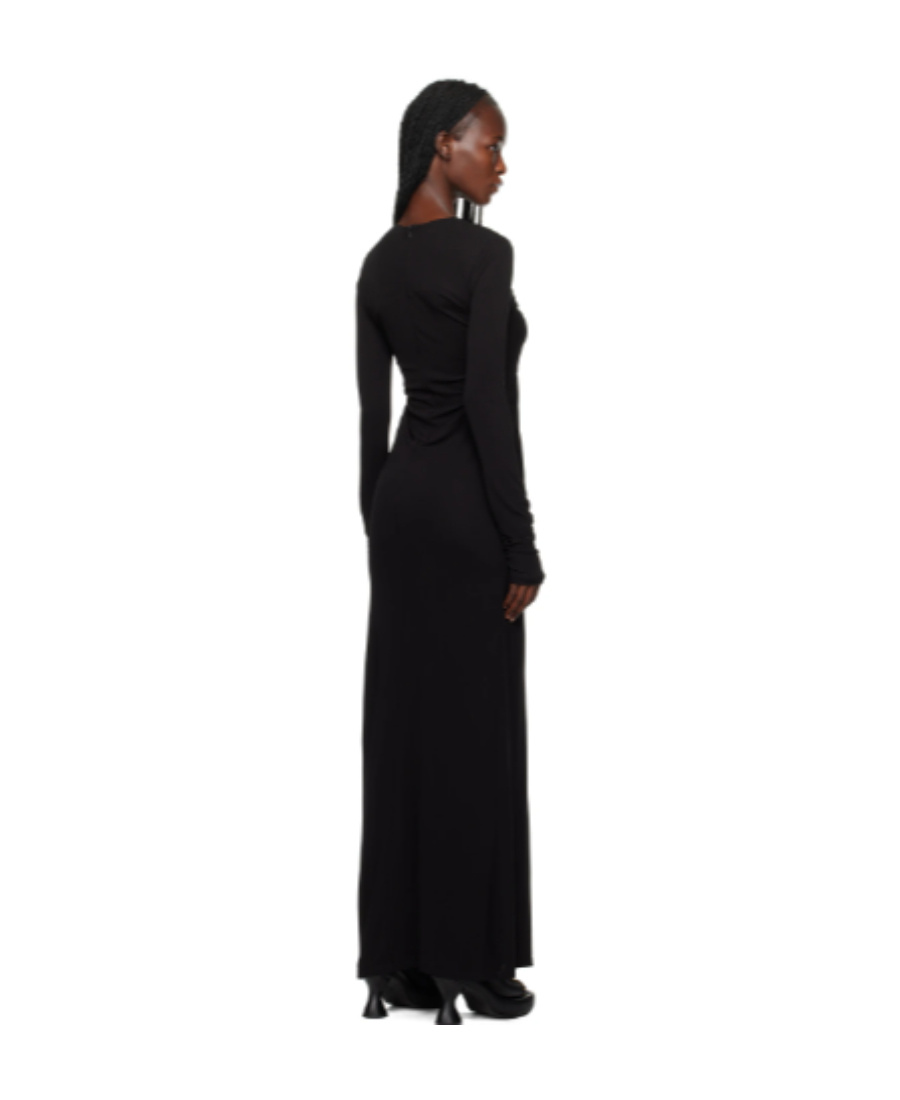 Christopher Esber Black Concave Long Sleeve Rib Maxi Dress In Black