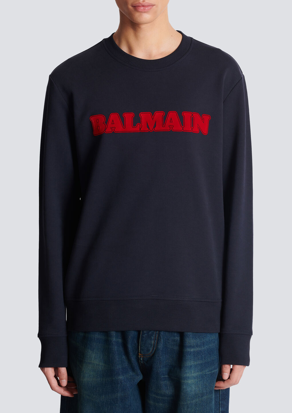 Balmain Navy Retro Flocked Sweatshirt In Black