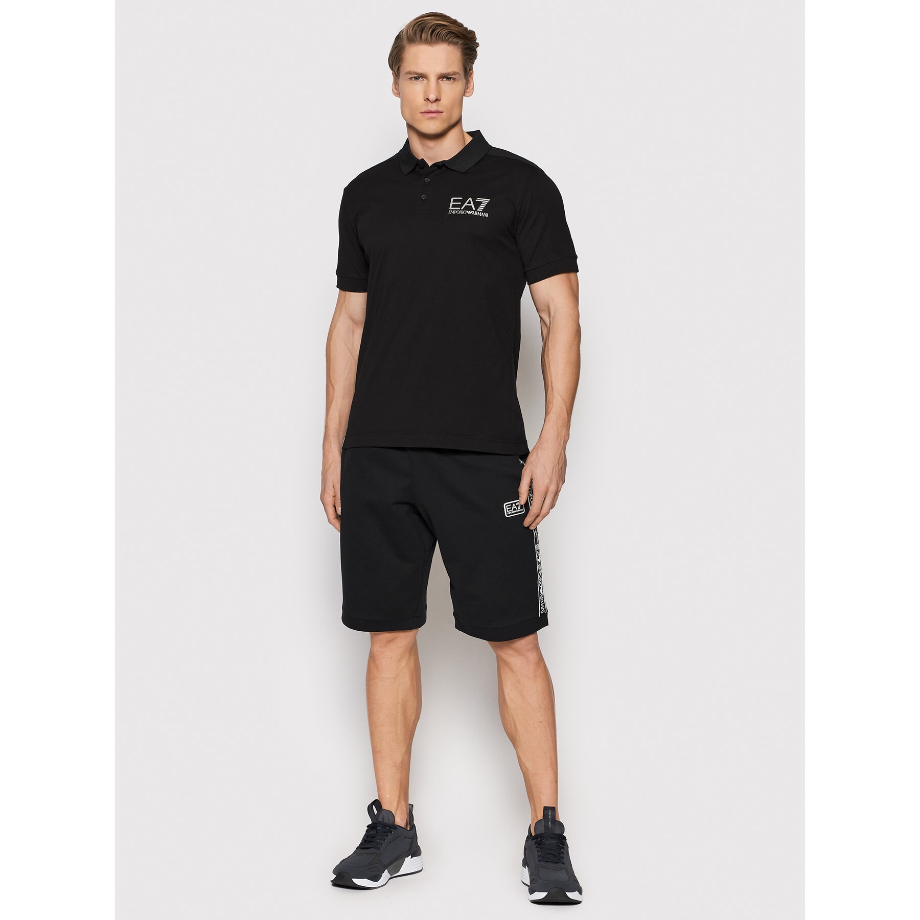 Ea7 Tennis Pro Two-tone Polo Shirt In Ventus7 Technical Fabric In Black