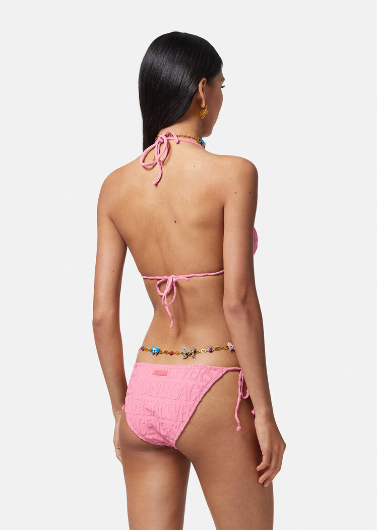 Versace X Dua Lipa Allover Towel Bikini Bottoms In Pink