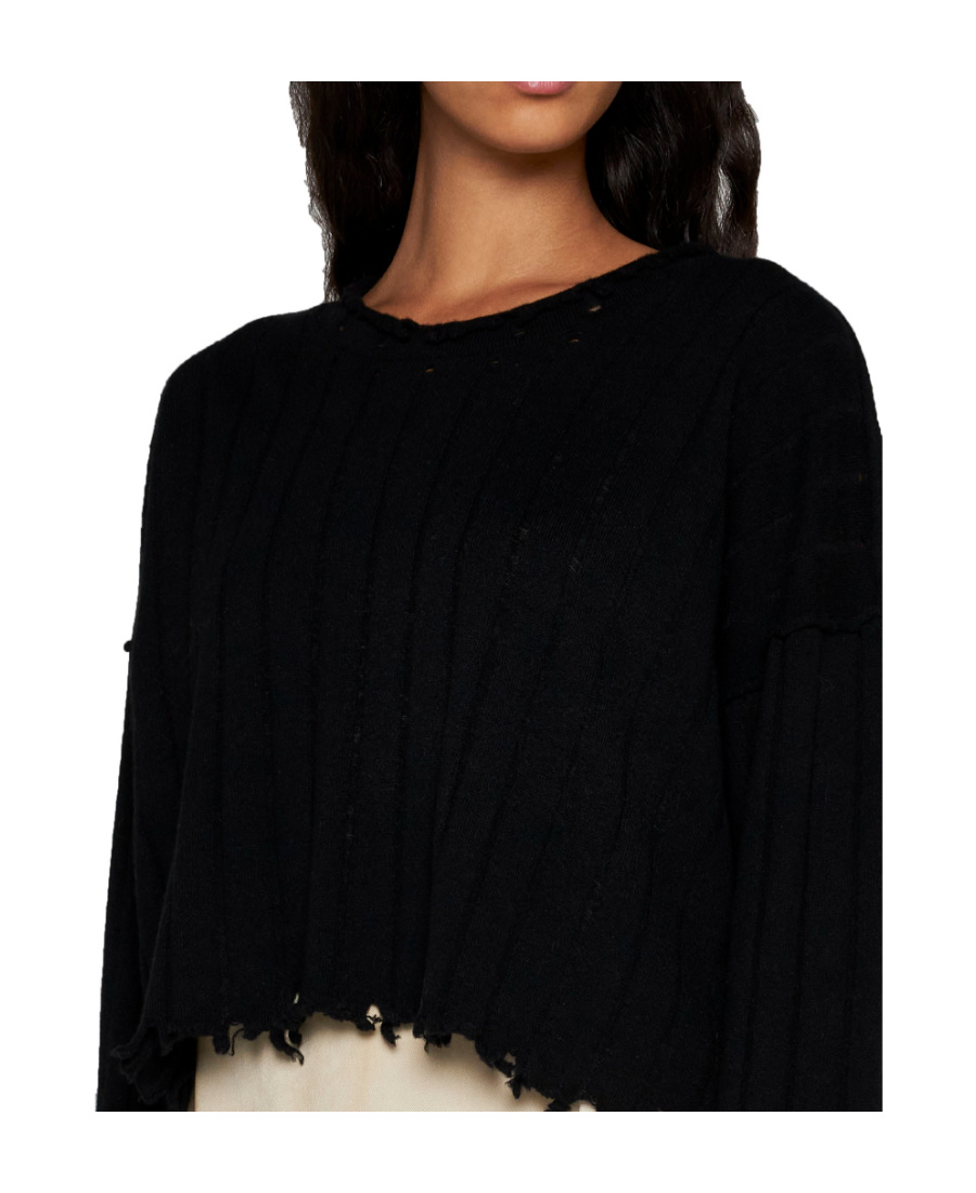 Uma Wang Cropped Ribbed Knitwear Top With Long Sleeves