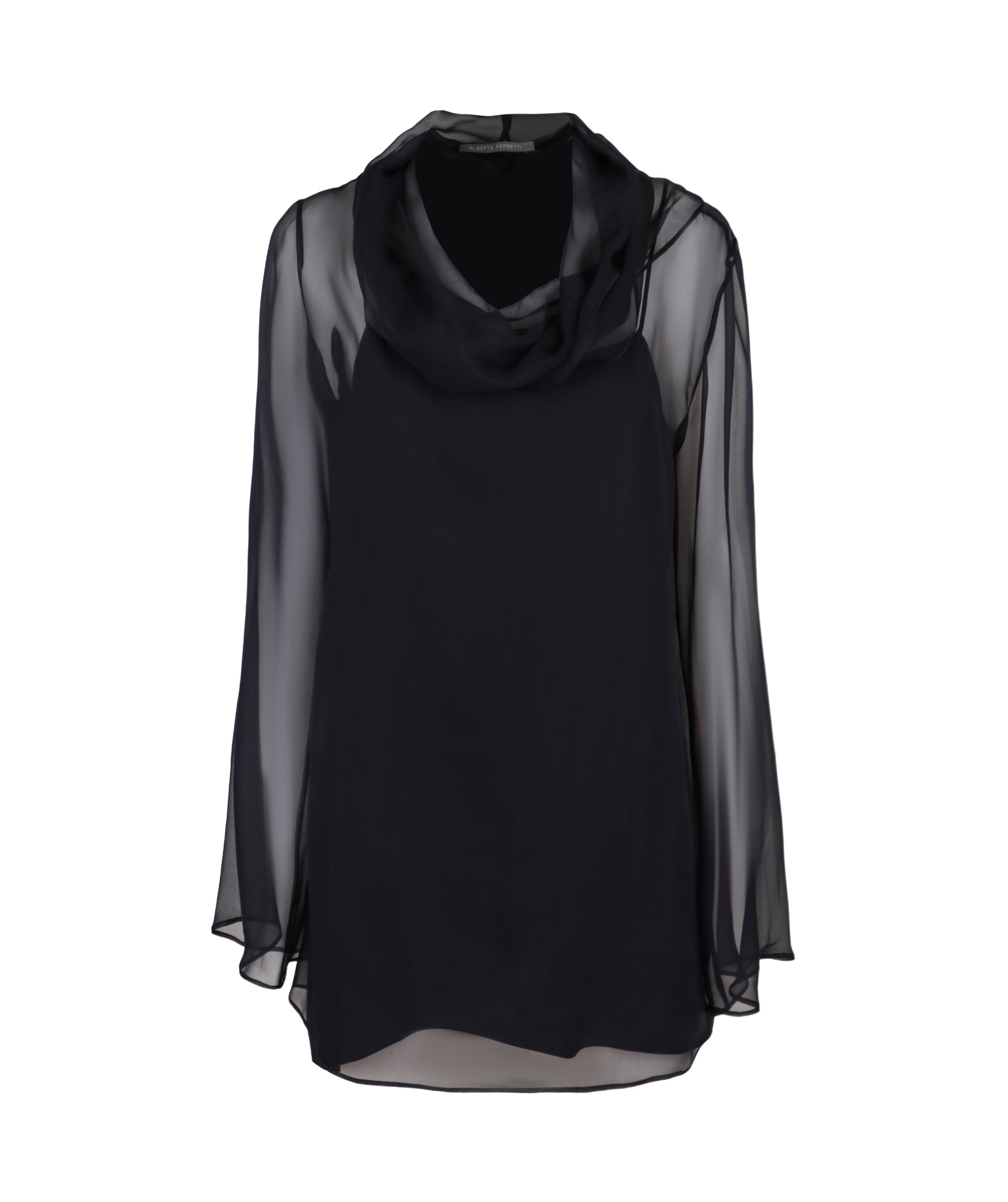 Alberta Ferretti Draped Neckline Hooded Chiffon Blouse Long Sleeves In Black