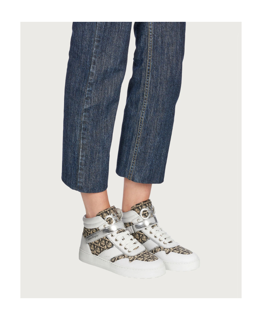 Ferragamo High Top Gancini Sneaker In White
