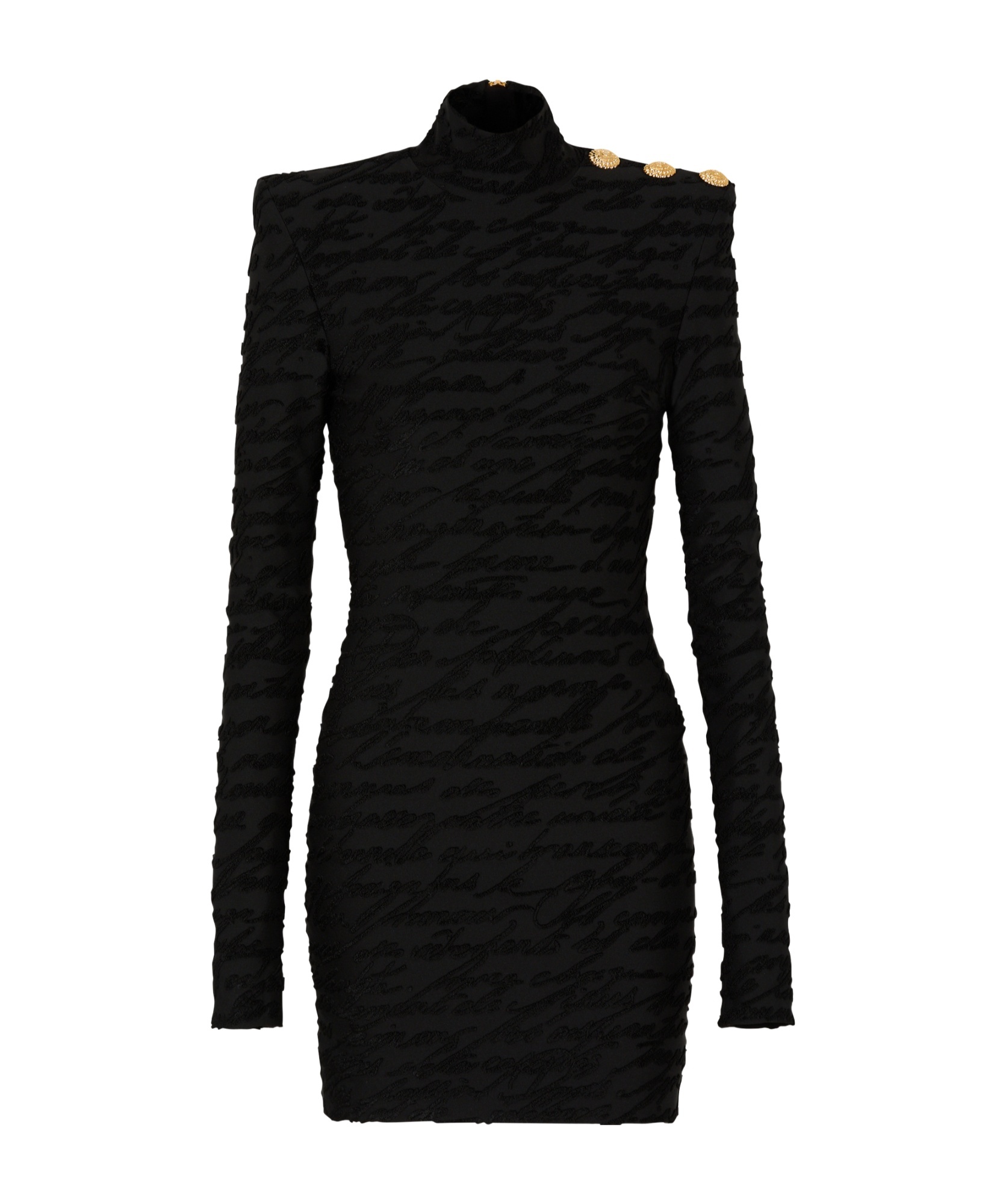 Balmain High Neck Body-con Mini Dress With Shoulder Buttons In Black