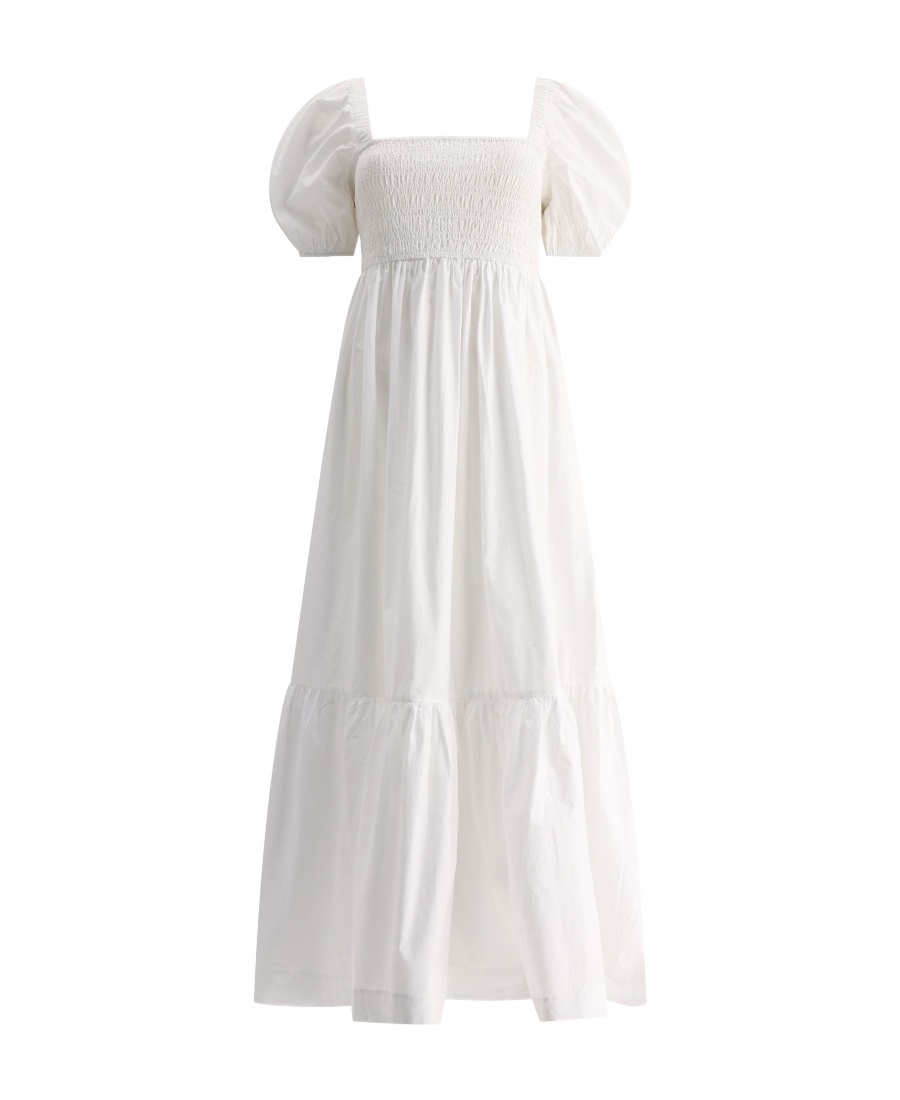 Shop Ganni Cotton Poplin Smock Maxi Dress In White