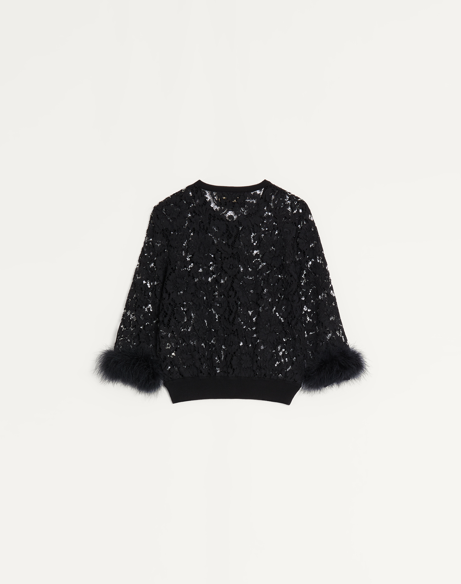 Valentino Feather-trimmed Cotton Corded Lace Cardigan In Black