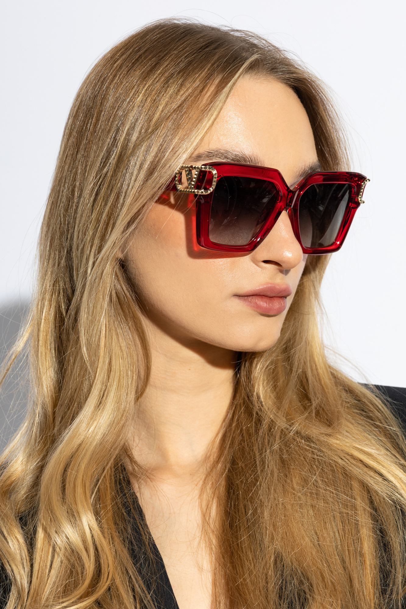 Valentino V-uno Square-frame Sunglasses In Red