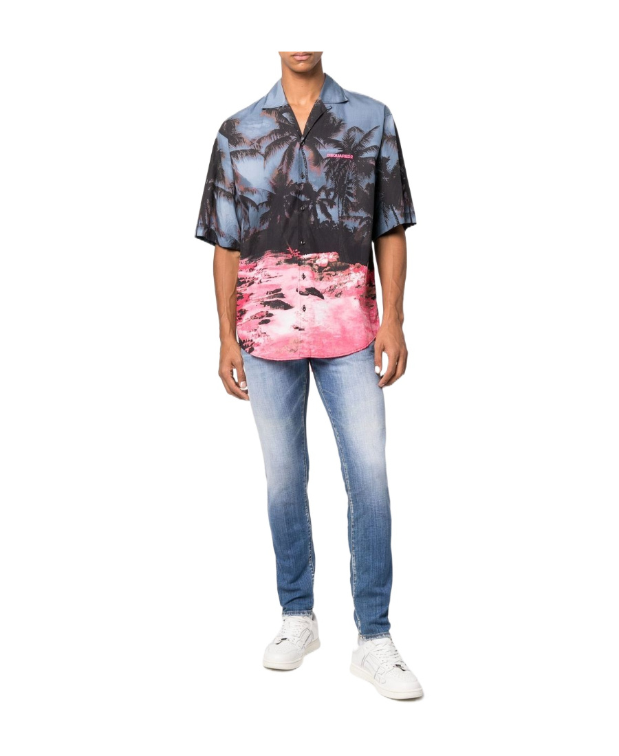 Shop Dsquared2 Palm Tree-print Short-sleeved Shirt In Black