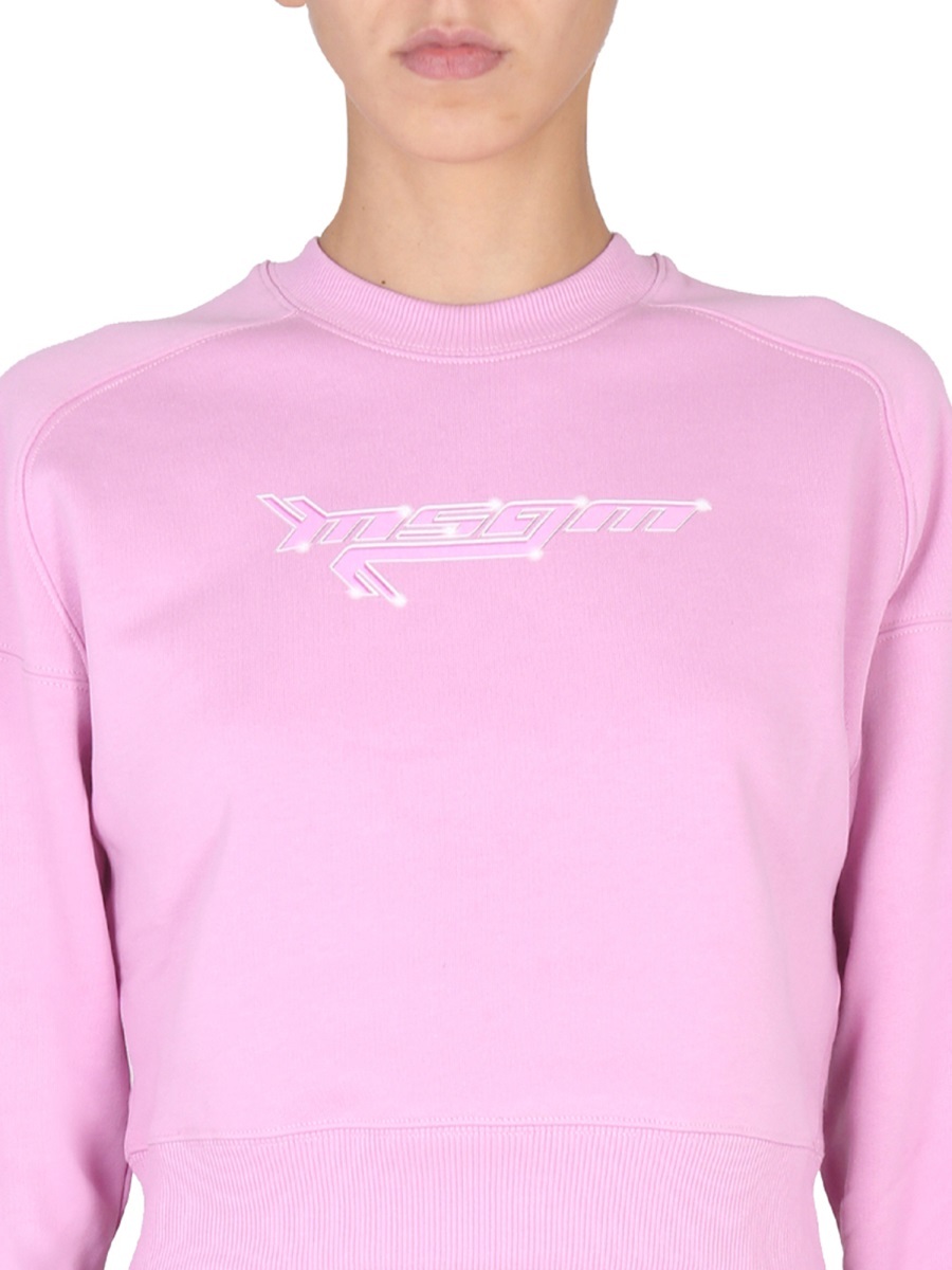 Msgm Cropped Knitwear Logo Cross-neck In Pink
