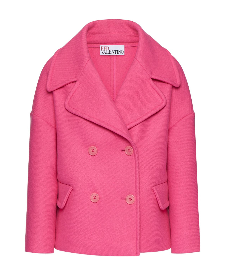 Red Valentino Lapel Double-breasted Short Coat In Pink