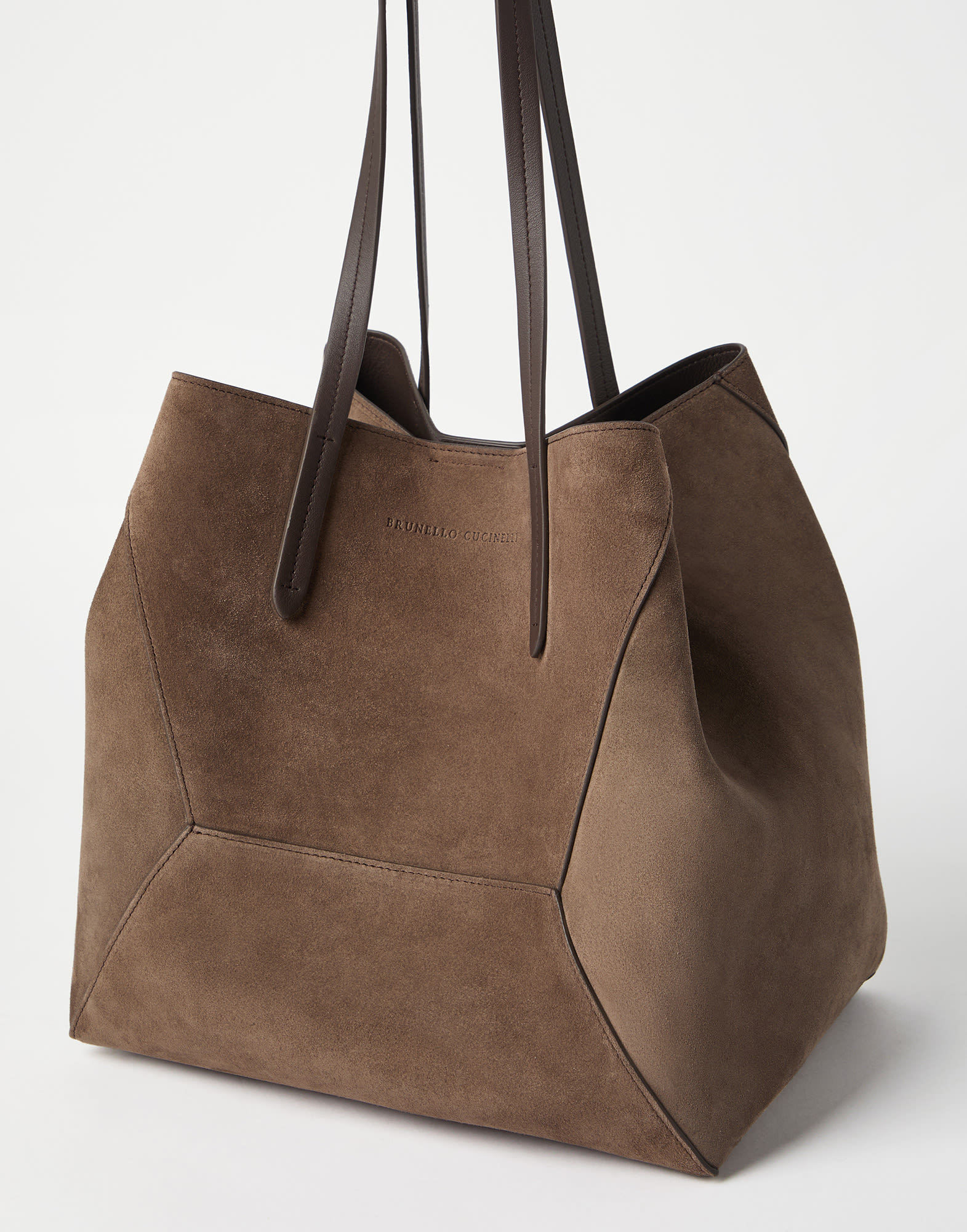Brunello Cucinelli Softy Velour Suede Tote Bag In Brown