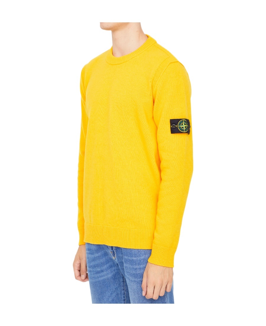 Stone Island Logo-patch Crew-neck Jumper In Yellow