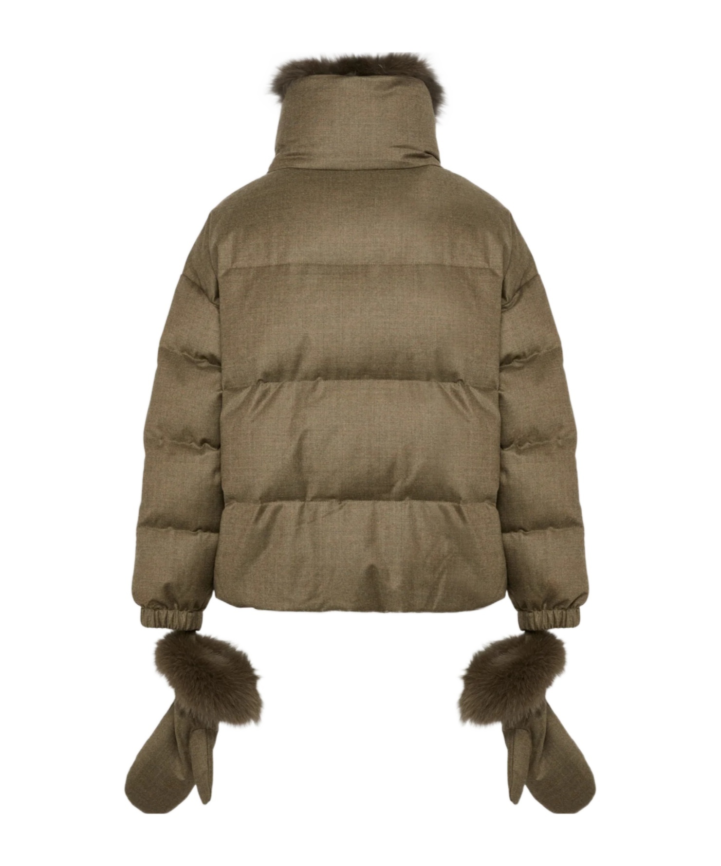 Yves Salomon Short Down Jacket With Detachable Fox Fur Collar And Mittens In Brown