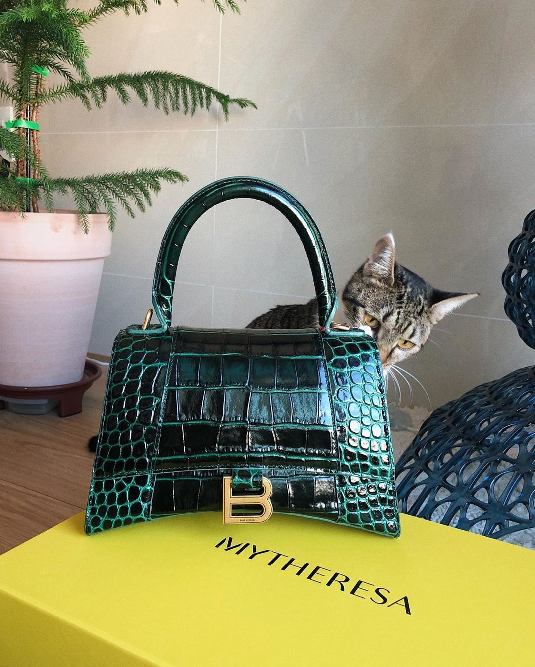 Balenciaga Borsetta Hourglass Xs Con Lavorazione Coccodrillo Da Donna In Verde In Green