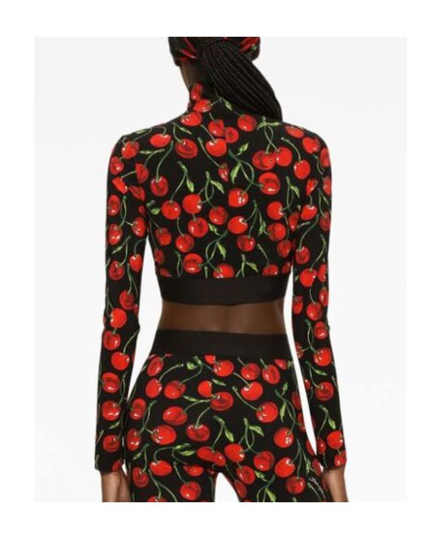 Shop Dolce & Gabbana Cherry-print Long-sleeve Crop Top In Black