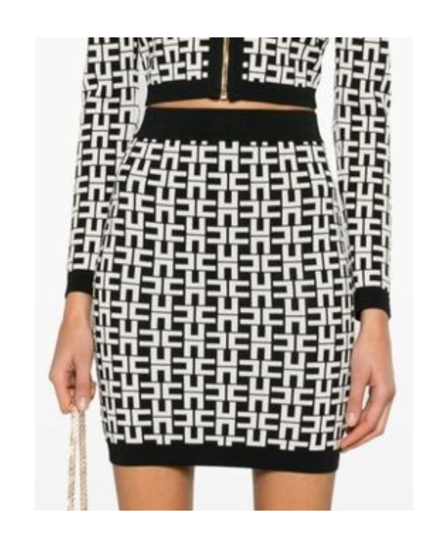 Elisabetta Franchi Logo Pattern Jacquard Skirt In Nero/burro In Black