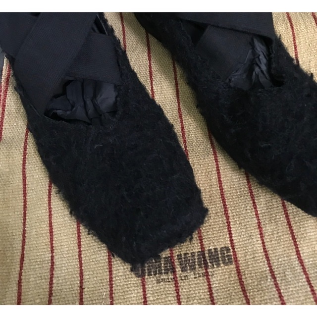 Uma Wang Black Wool Ballet Shoes In Black
