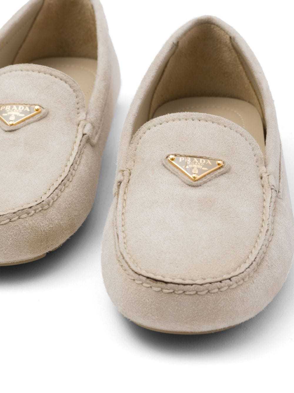 Prada Triangle Logo Suede Loafers In Nude