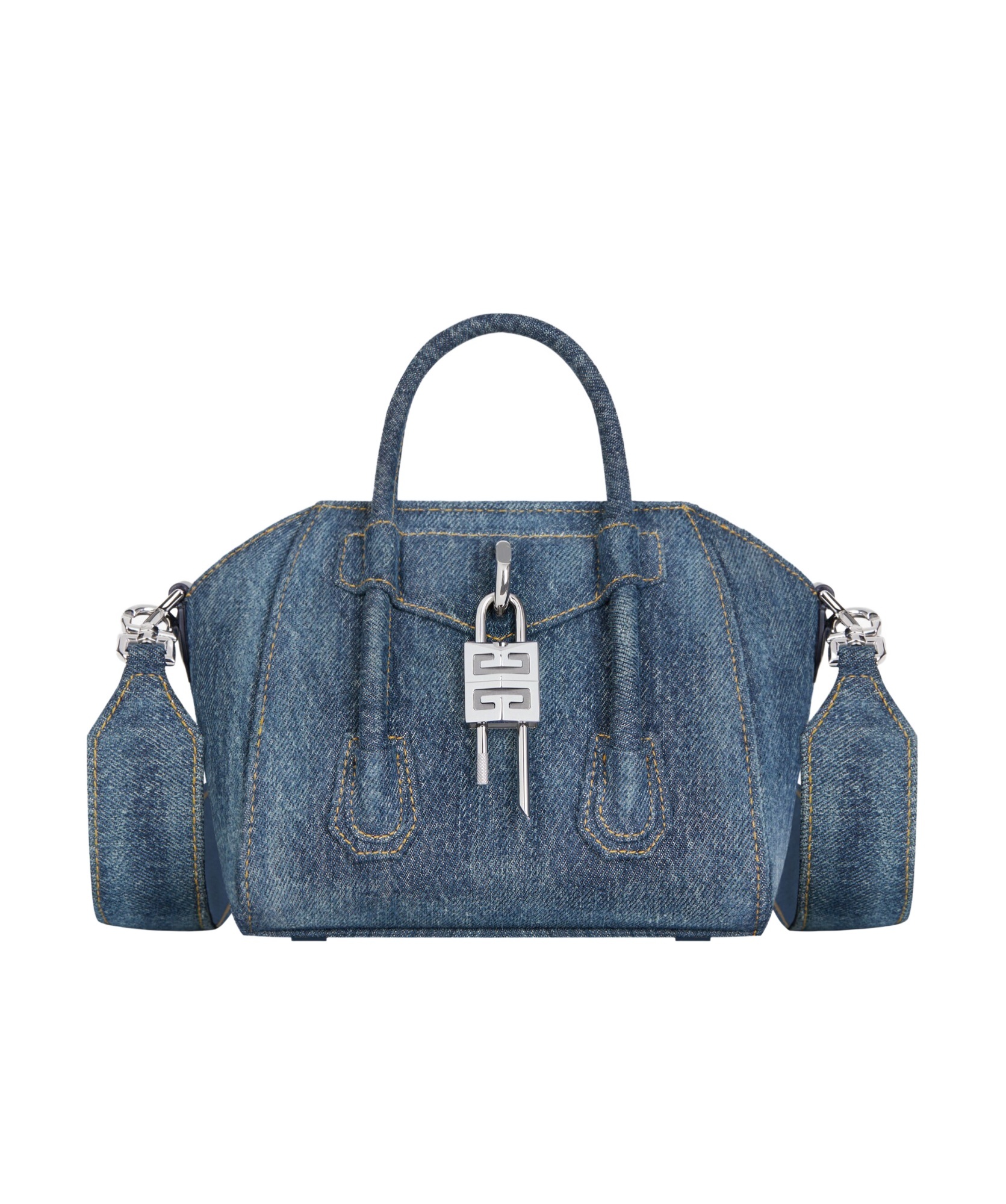 Givenchy Antigona Toy Lock Washed Denim Cloth Bag In Blue