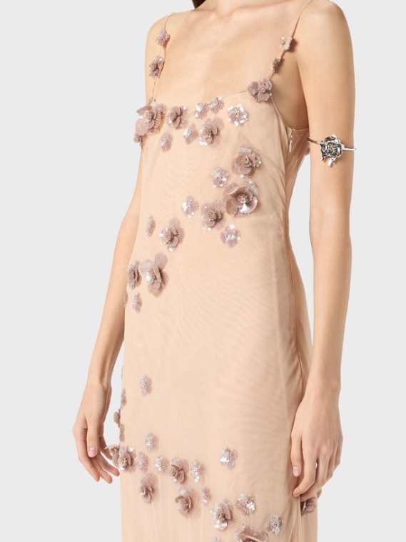Blumarine Sequin-embellished Tulle Maxi Dress In Nude