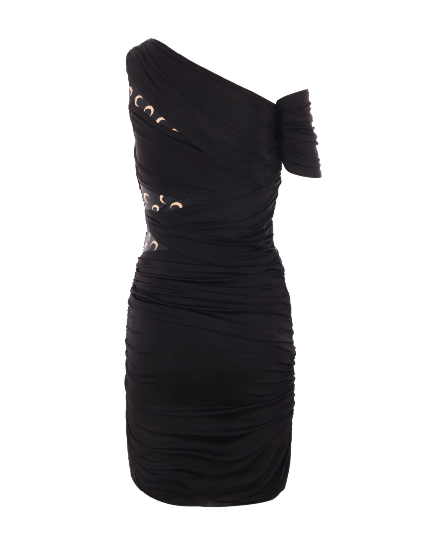 Shop Marine Serre Crescent Detailed One-shoulder Dress In Black