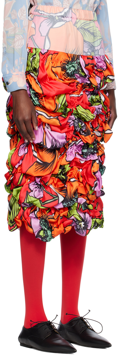 Comme Des Garçons Multicolor Floral Midi Skirt In Multicolor