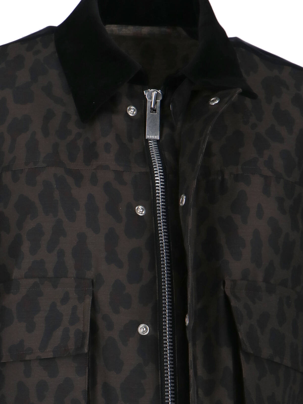 Sacai Leopard Print X Nylon Twill Jacket In Black