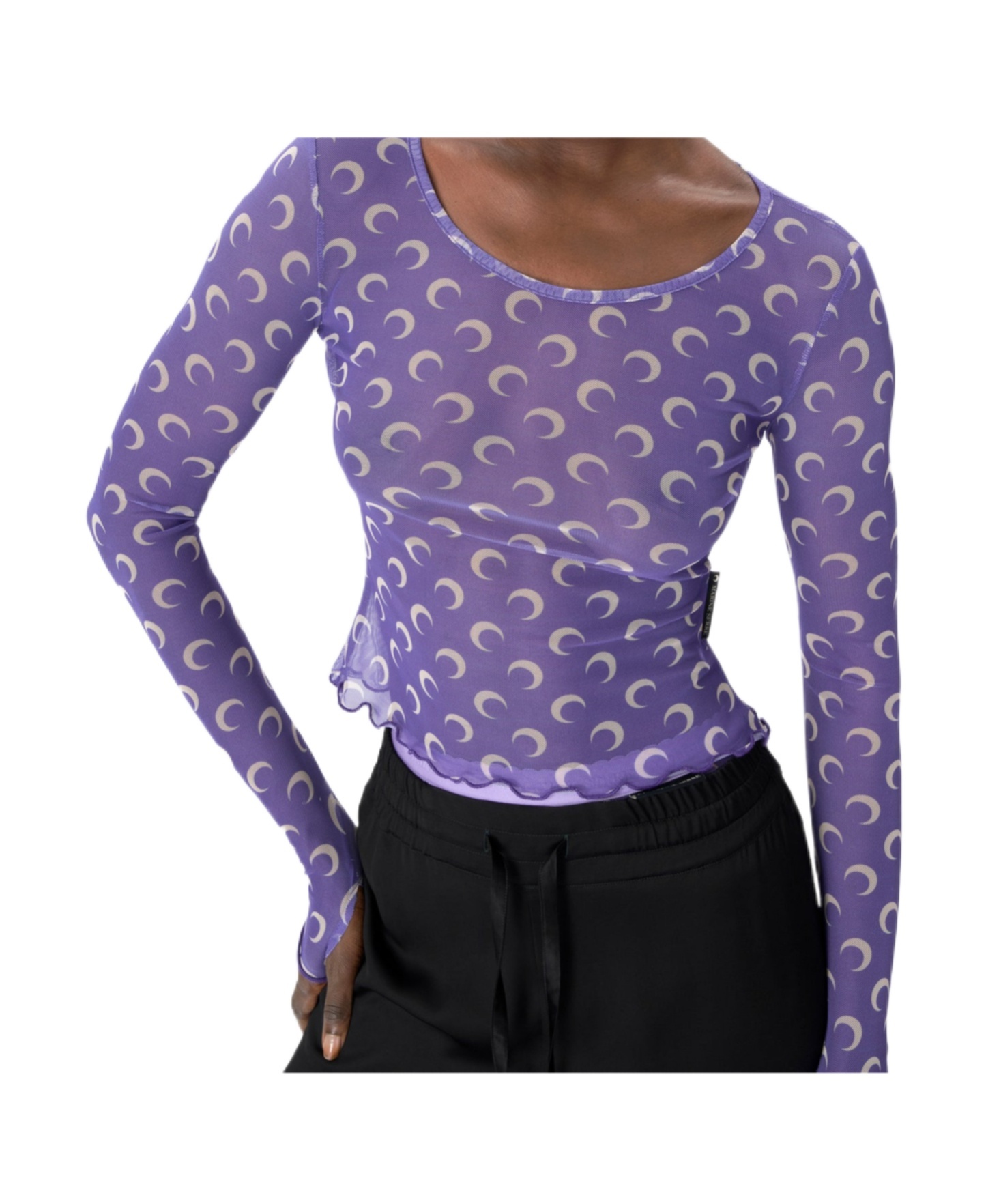 Marine Serre Recycled Moon Mesh Second Skin Cropped Top In Moon Printed Mesh Lavender