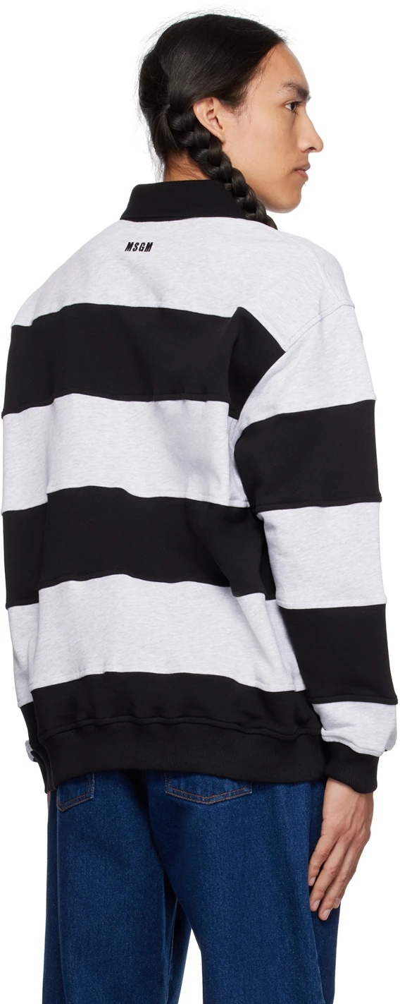 Msgm Gray Striped Long Sleeve Polo In Black