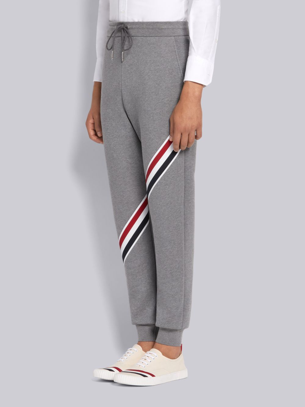 Thom Browne Rwb-stripe Cotton Track Pants In Gray