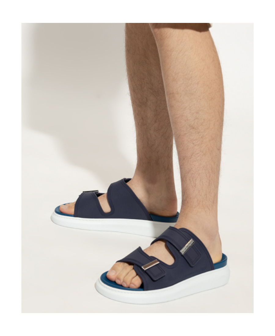 Alexander Mcqueen Logo-engraved Double-strap Sandals In Blue