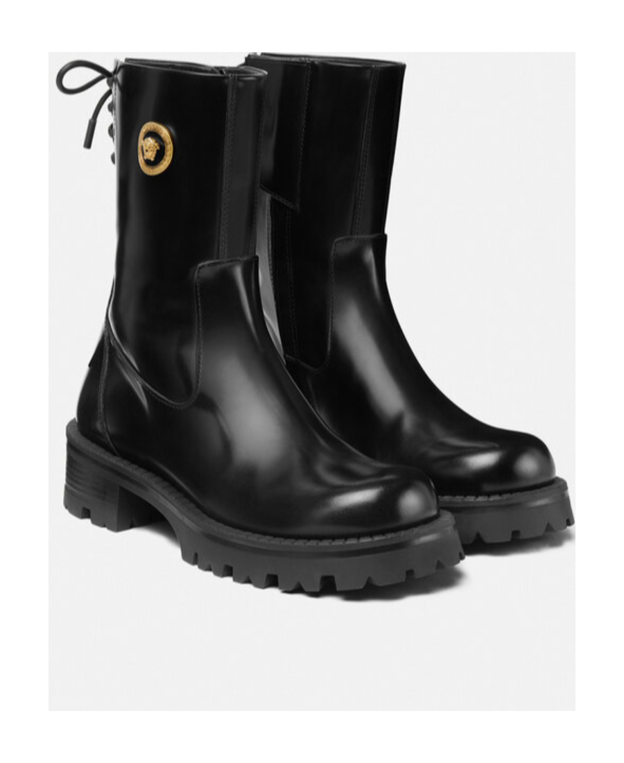Versace Biker Medusa-plaque Ankle Boots In Black