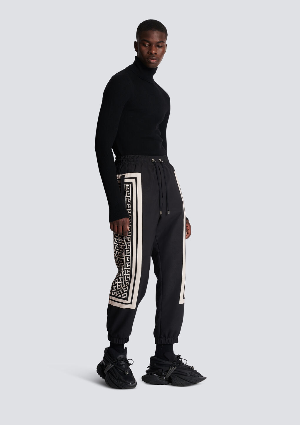 Balmain Monogram-scarf Drawstring Track Pants In Black
