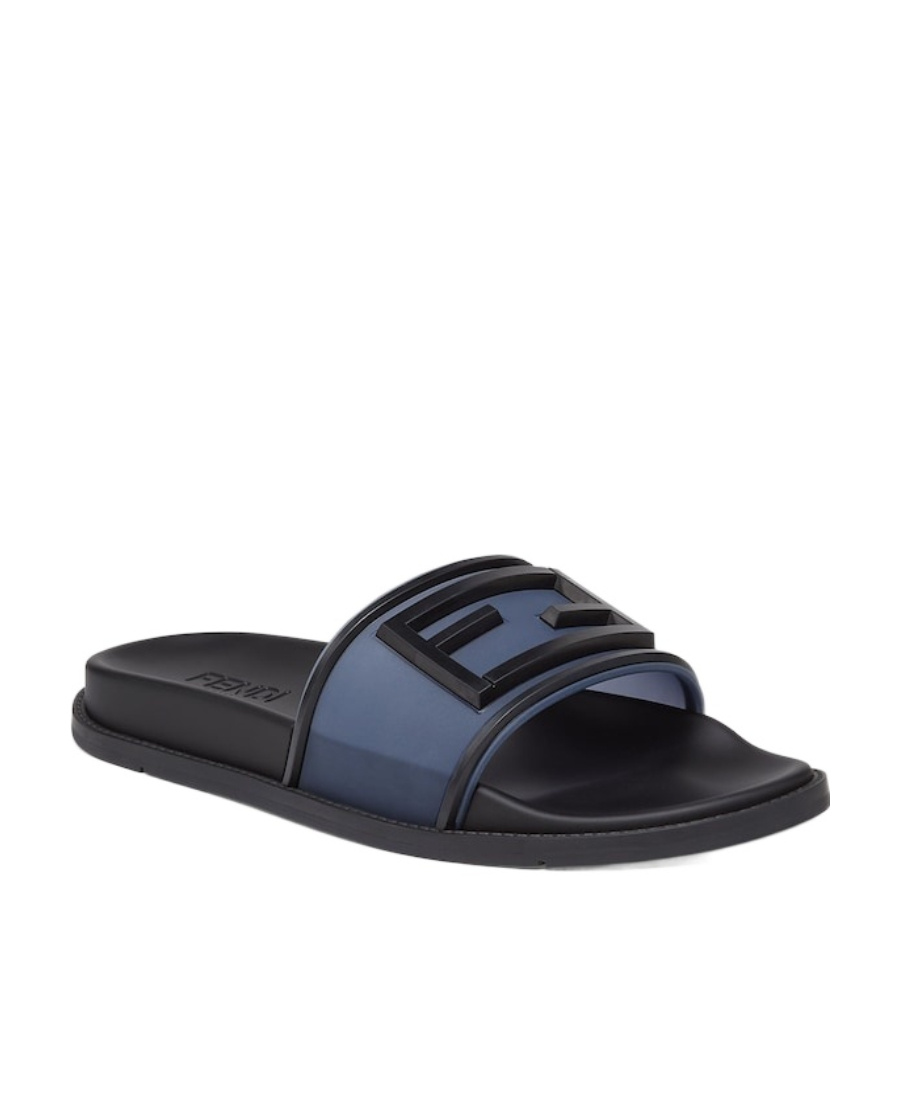 Fendi Blue Rubber Slides In Multi