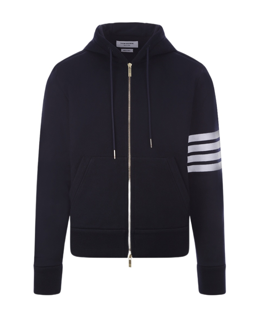 Thom Browne 4-bar Zip-up Wool Hoodie In Blue