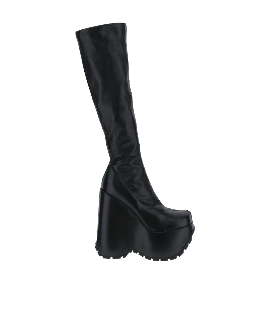 Versace Triplatform Knee-high Leather Boots In Black