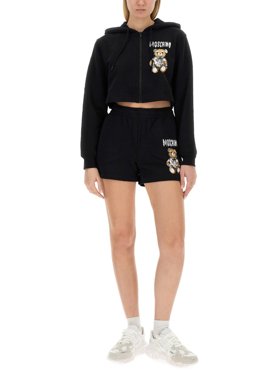 Moschino Cropped Sweatshirt With Teddy Bear Logo In Black
