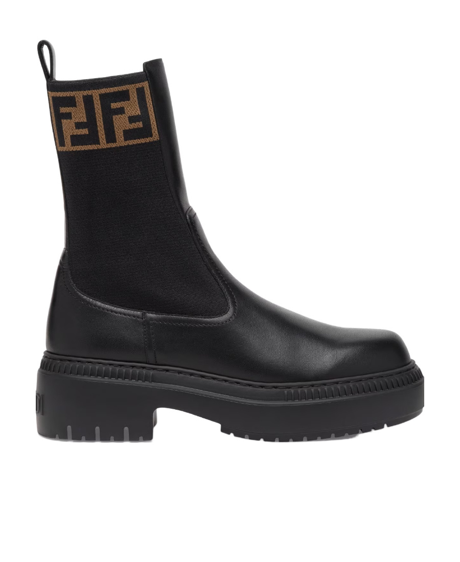Fendi Domino Leather Ankle Boots In Black