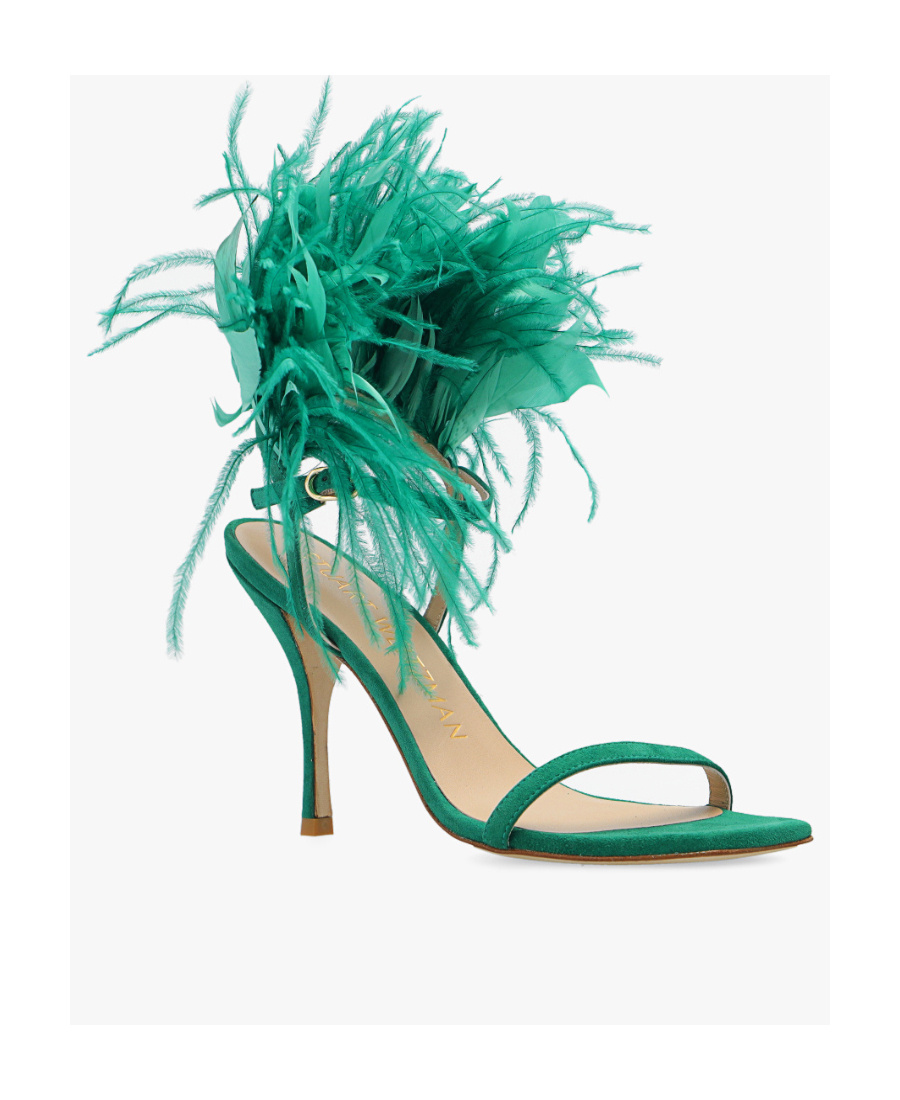 Stuart Weitzman Feather Detail Stiletto Heel Sandals In Green