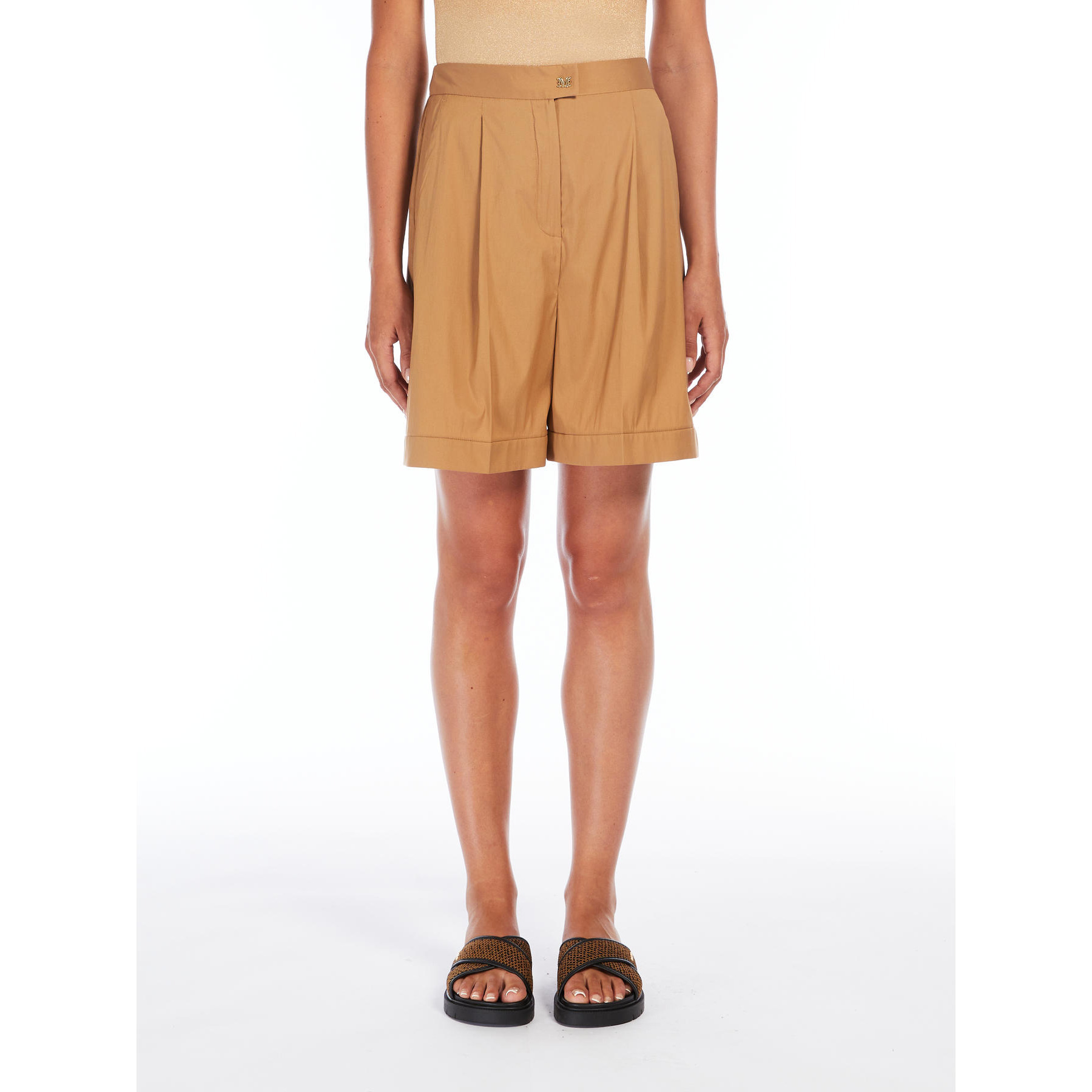 Max Mara Stretch Poplin Bermuda Shorts In Hazelnut Brown