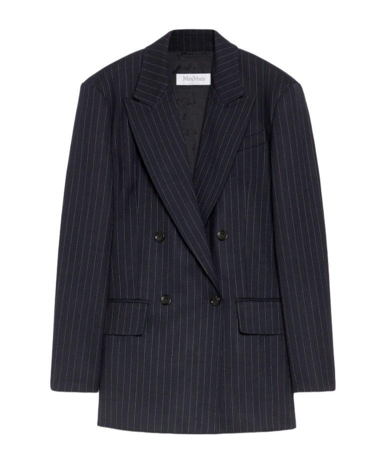 Shop Max Mara Pinstripe Double-breasted Blazer In Black