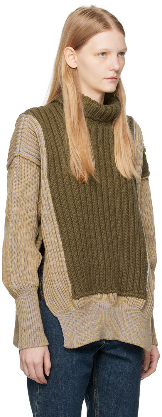 Mm6 Maison Margiela Green Patchwork Turtleneck In Nude