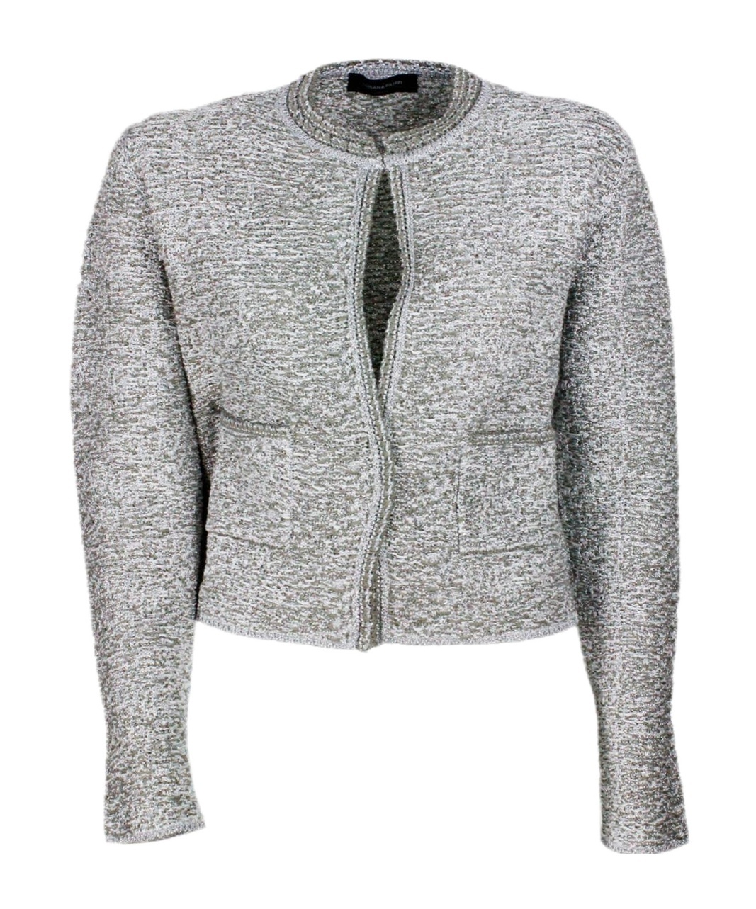 Shop Fabiana Filippi Lurex Knit Tweed Cardigan In Gray