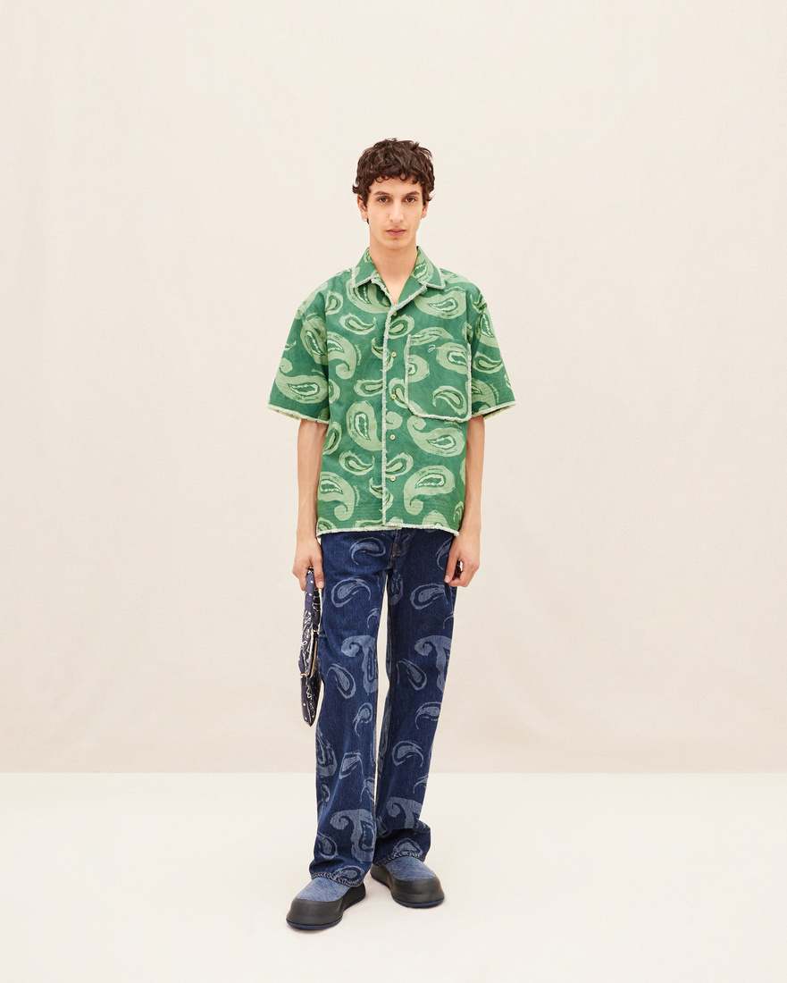 Jacquemus Artichaut Paisley-print Frayed-edge Shirt In Green