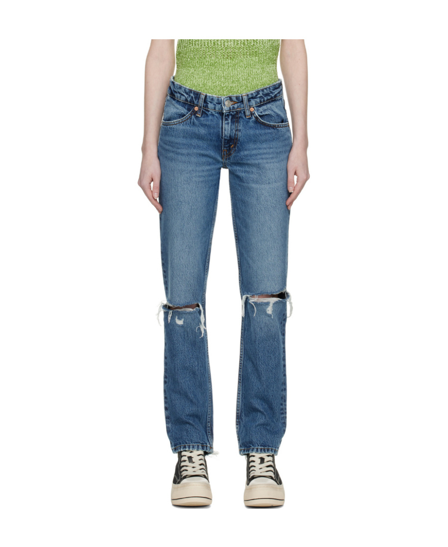 Re/done Blue 70s Low Rise Straight Jeans In Blue