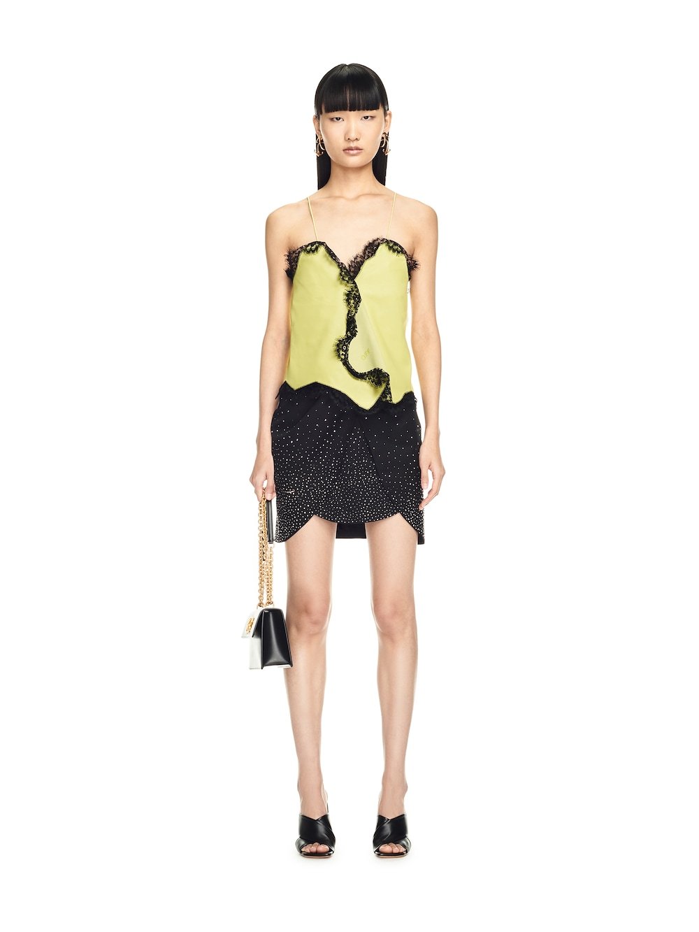 Off-white Leather Lace-detail Top In Yellow
