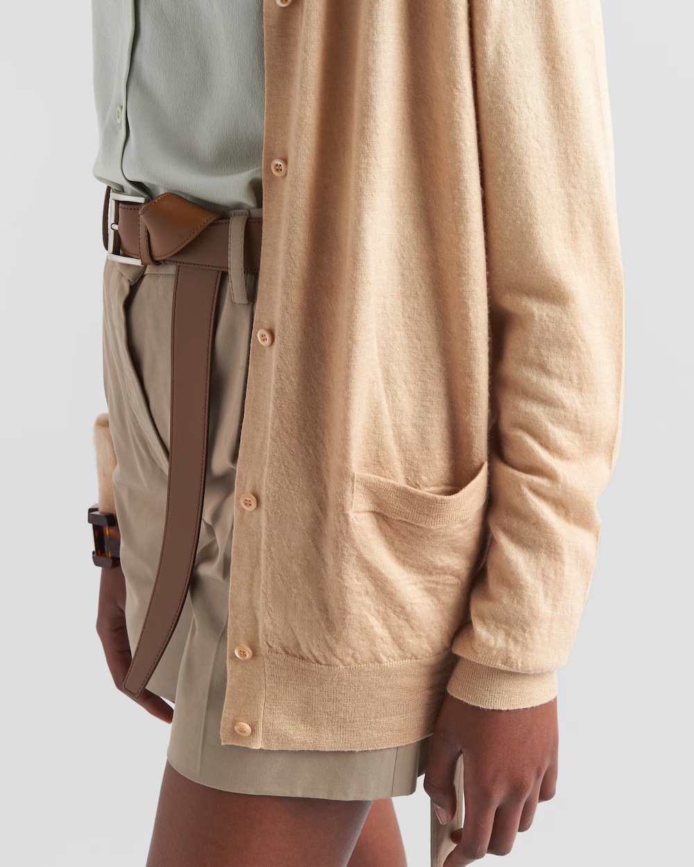 Prada Triangle-logo Cashmere Cardigan In Nude
