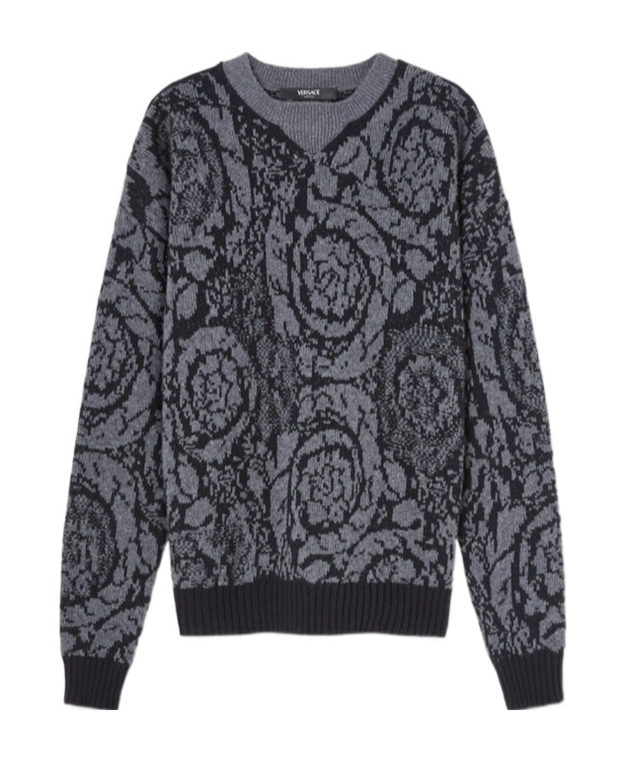 Versace Barocco Jacquard Wool Sweater In Black