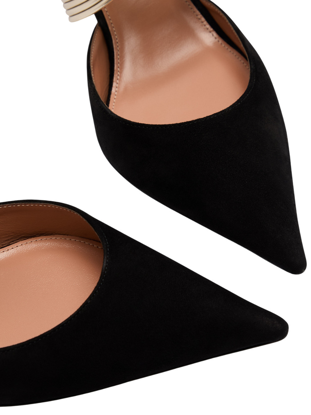 Aquazzura Escenia 50 Two-tone Metallic And Suede Mules In Black