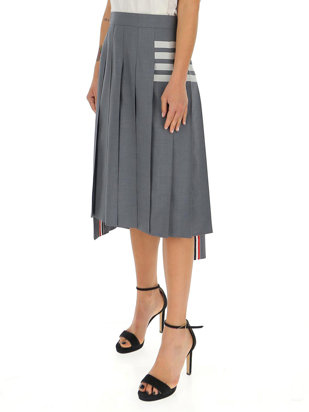 Thom Browne Gray Plain Weave 4-bar Pleated Midi Skirt In Gray